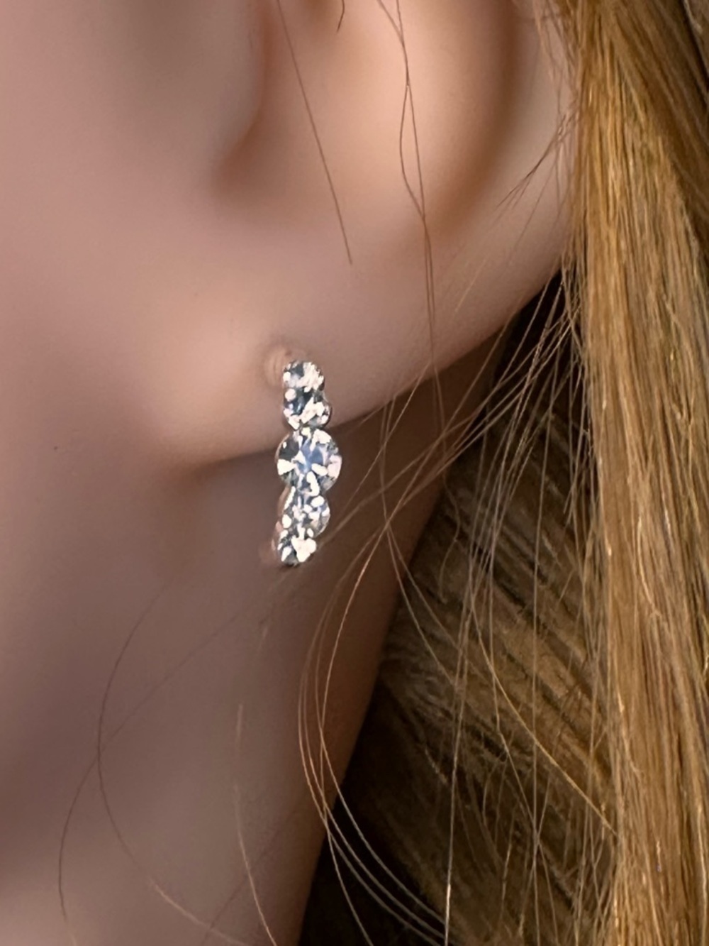 Silver CZ Semi Hoop Earrings Dainty Crystal Stud Minimalist Gift
